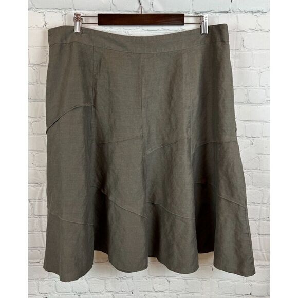 SANDRO green gray khaki linen rayon A-line frill skirt size 18W - Picture 1 of 7